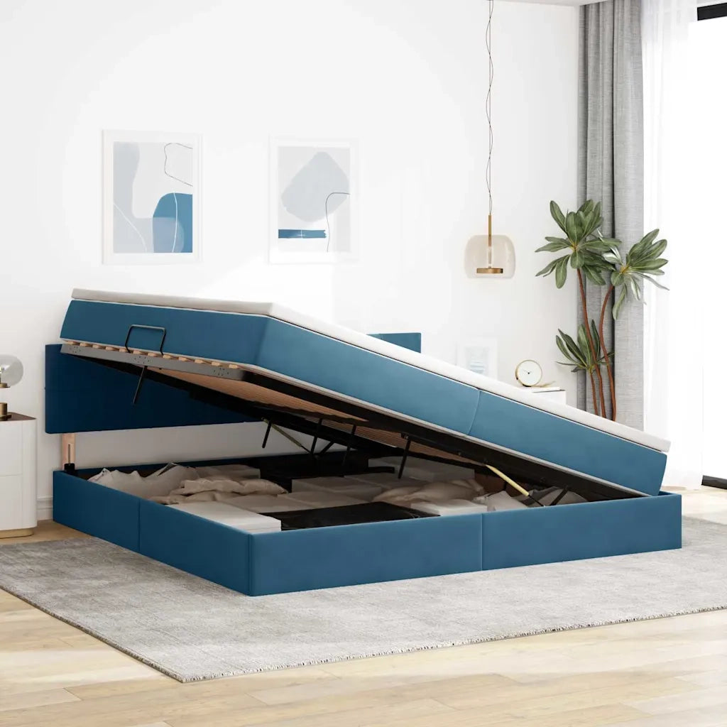 Letto con Contenitore Blu Scuro 200 x 200 cm Velluto