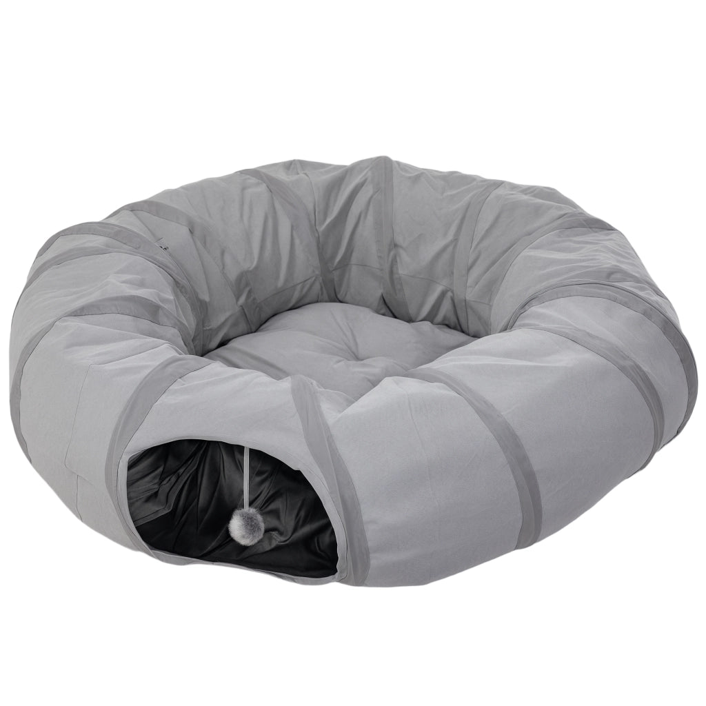 Tunnel per gatti pieghevole con cuscino ¨C Xylo ¨C grigio ? 90 x 27 cm
