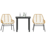 Set da Pranzo da Giardino 3pz con Cuscini Polyrattan Vetro 3334555