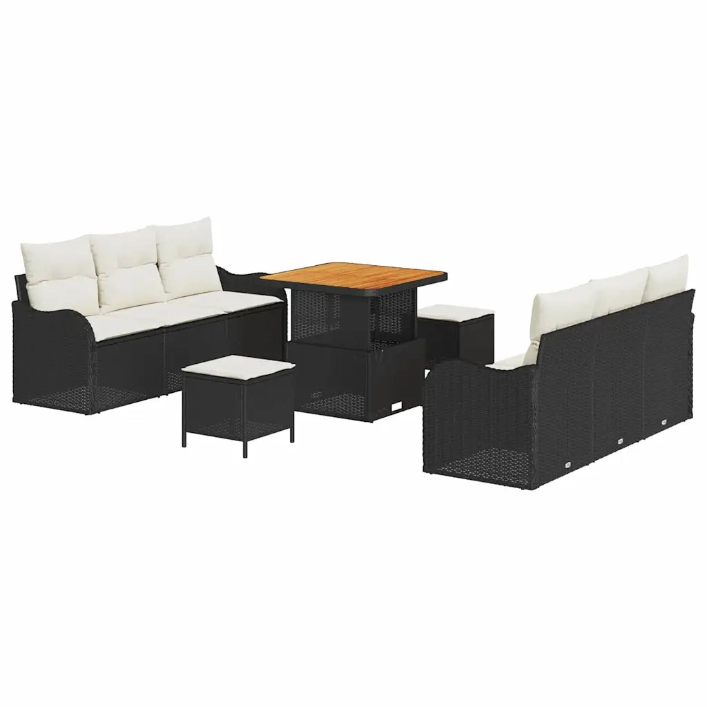 Set Divano da Giardino con cuscino 9 pcs Nero polyrattan 3362215