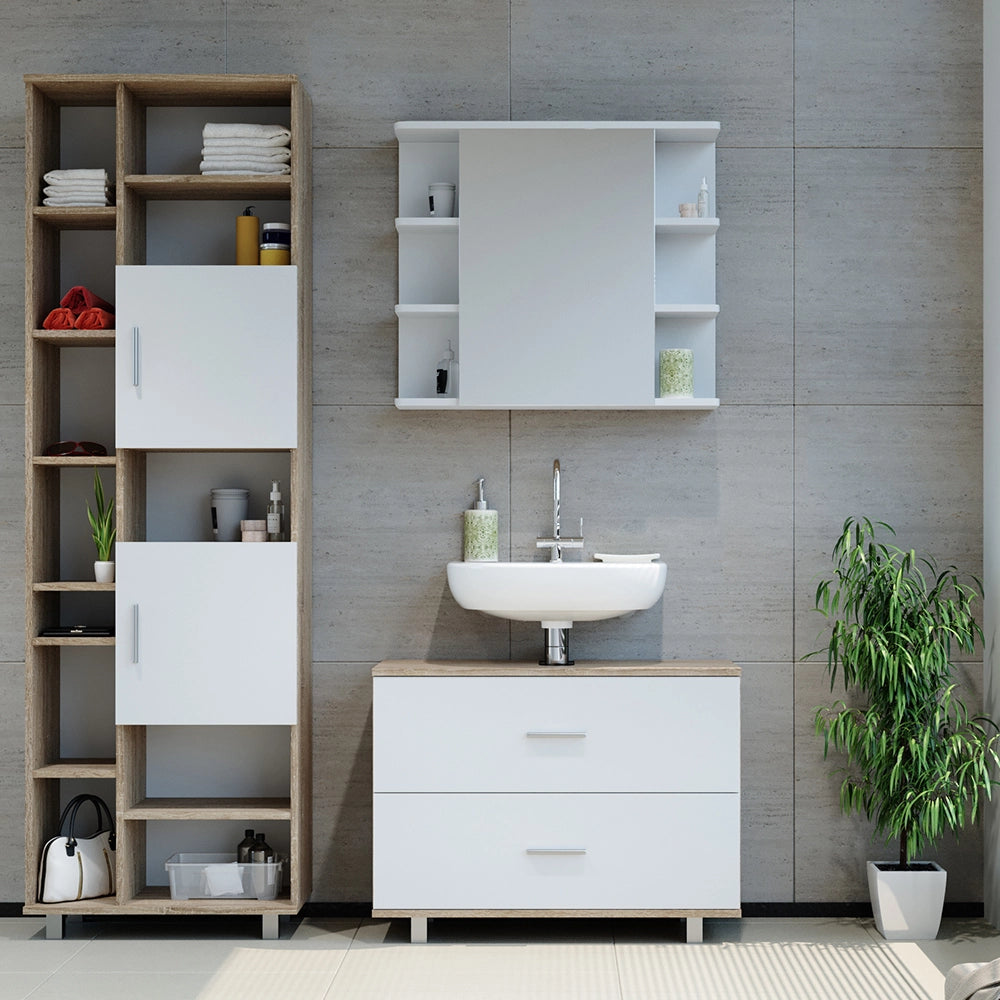 Vicco Set mobili bagno Bianco/Sonoma 3 pezzi, con base 80 cm