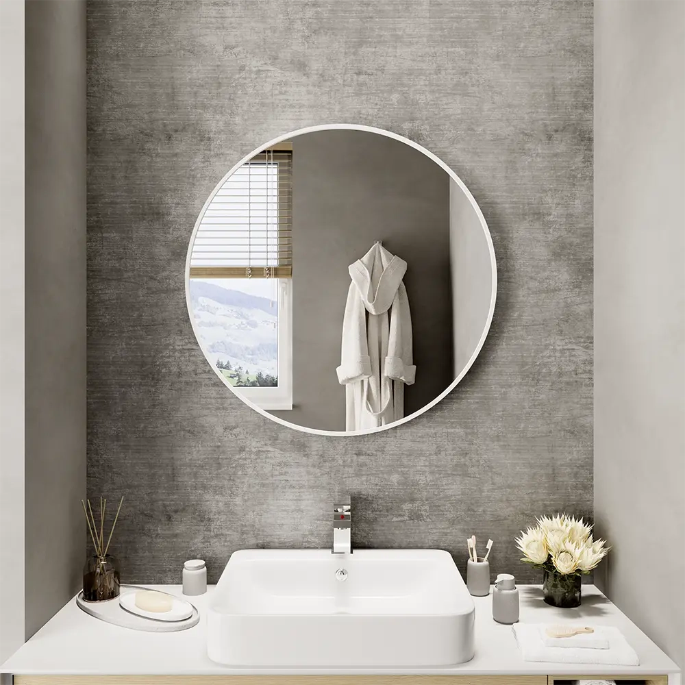 Specchio tondo Ø 100 cm con cornice bianco opaco