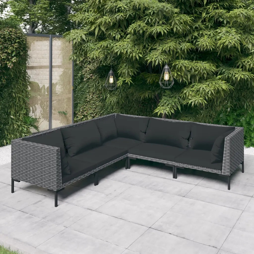 Divani da Giardino 5 pz con Cuscini in Polyrattan Grigio Scuro 3099840