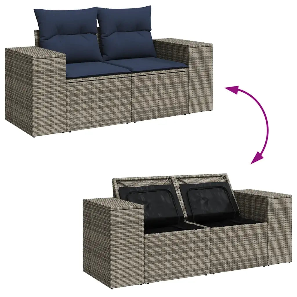 Set Divani da Giardino 7 pz con Cuscini Grigio in Polyrattan 3325876