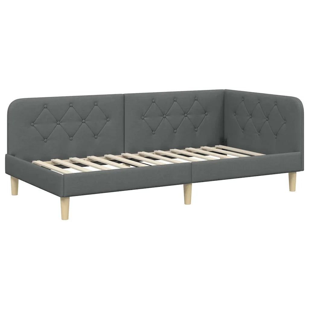 Cornice del letto ad angolo Grigio scuro 90 x 200 cm Tessuto