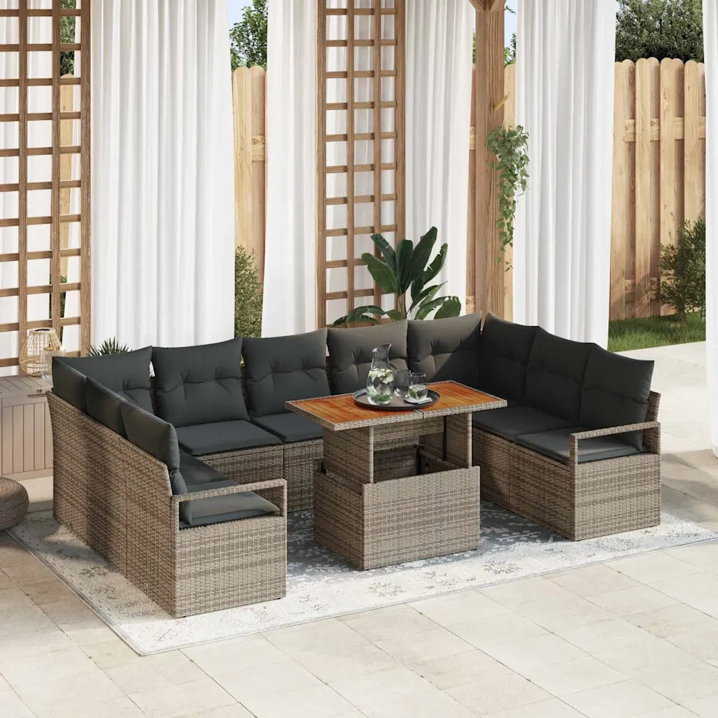 Set Divano da Giardino 10 pcs Grigio Poly Rattan 3358491