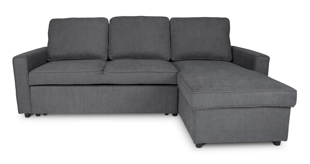Divano letto angolare con contenitore, divano con chaise longue grigio scuro - Kennedy - DL-KE05CL