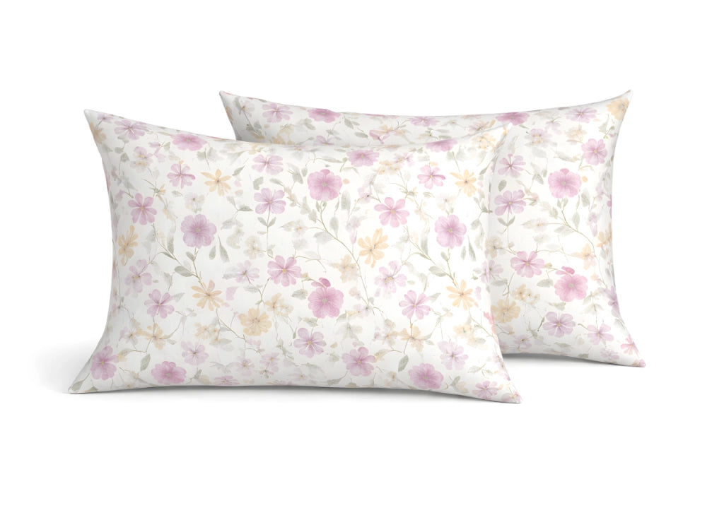Coppia Federe Cuscino Letto Double Face 100% Cotone Disegno Primavera GI - Federe - Rosa