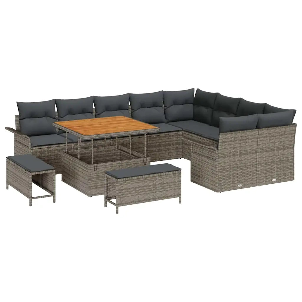 Set Divano da Giardino con cuscino 12 pcs Grigio polyrattan