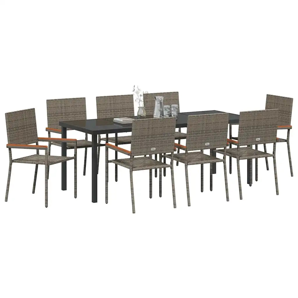 Set da Pranzo per Giardino con cuscino 9 pcs Grigio polyrattan 3379715