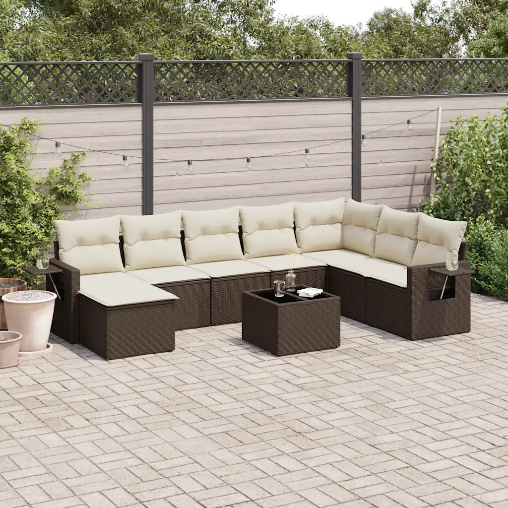 Set Divani da Giardino 9pz con Cuscini Marrone in Polyrattan 3220572