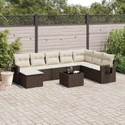 Set Divani da Giardino 9pz con Cuscini Marrone in Polyrattan 3220572