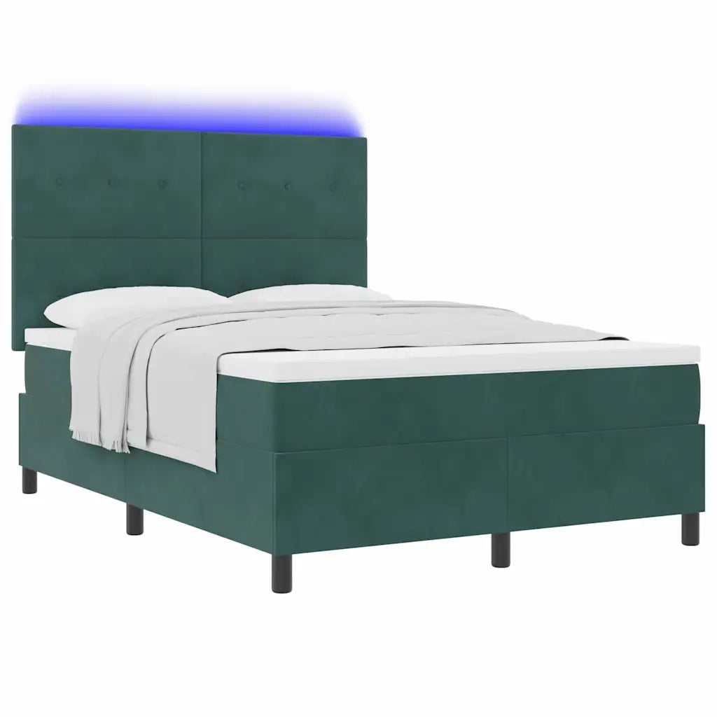 Letto a Sorgente LED Verde Scuro 140 x 200 cm Velluto 3343319