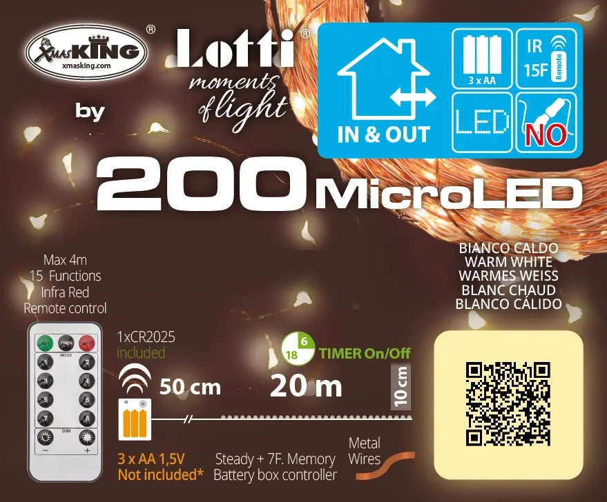 Catena MicroLED 20 m 200 B Caldo rame telecomando IR timer