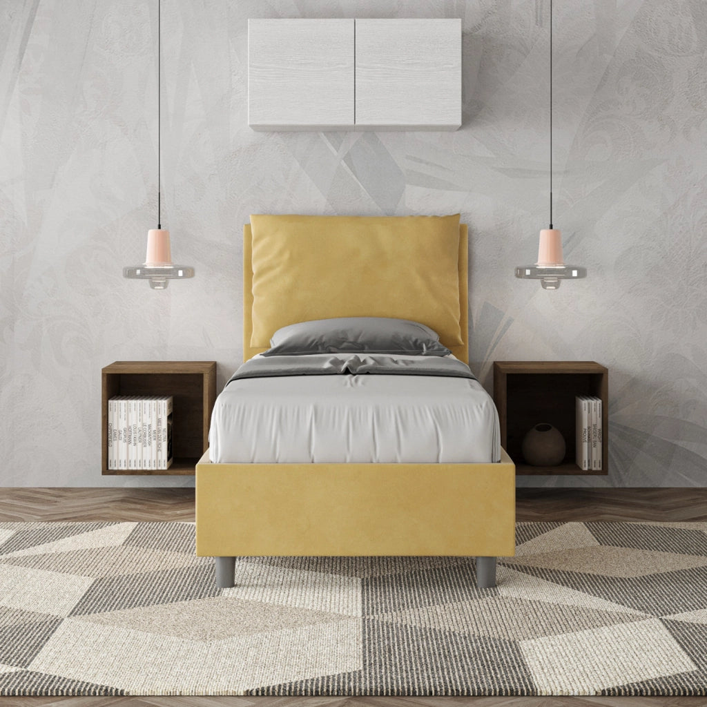 BS COM Letto singolo contenitore imbottito 80x190 microfibra ocra