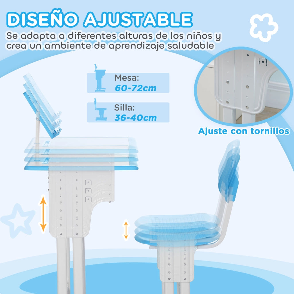 Scrivania per Bambini con Sedia ¨C Minimal ¨C 60x45x90-102 cm Blu