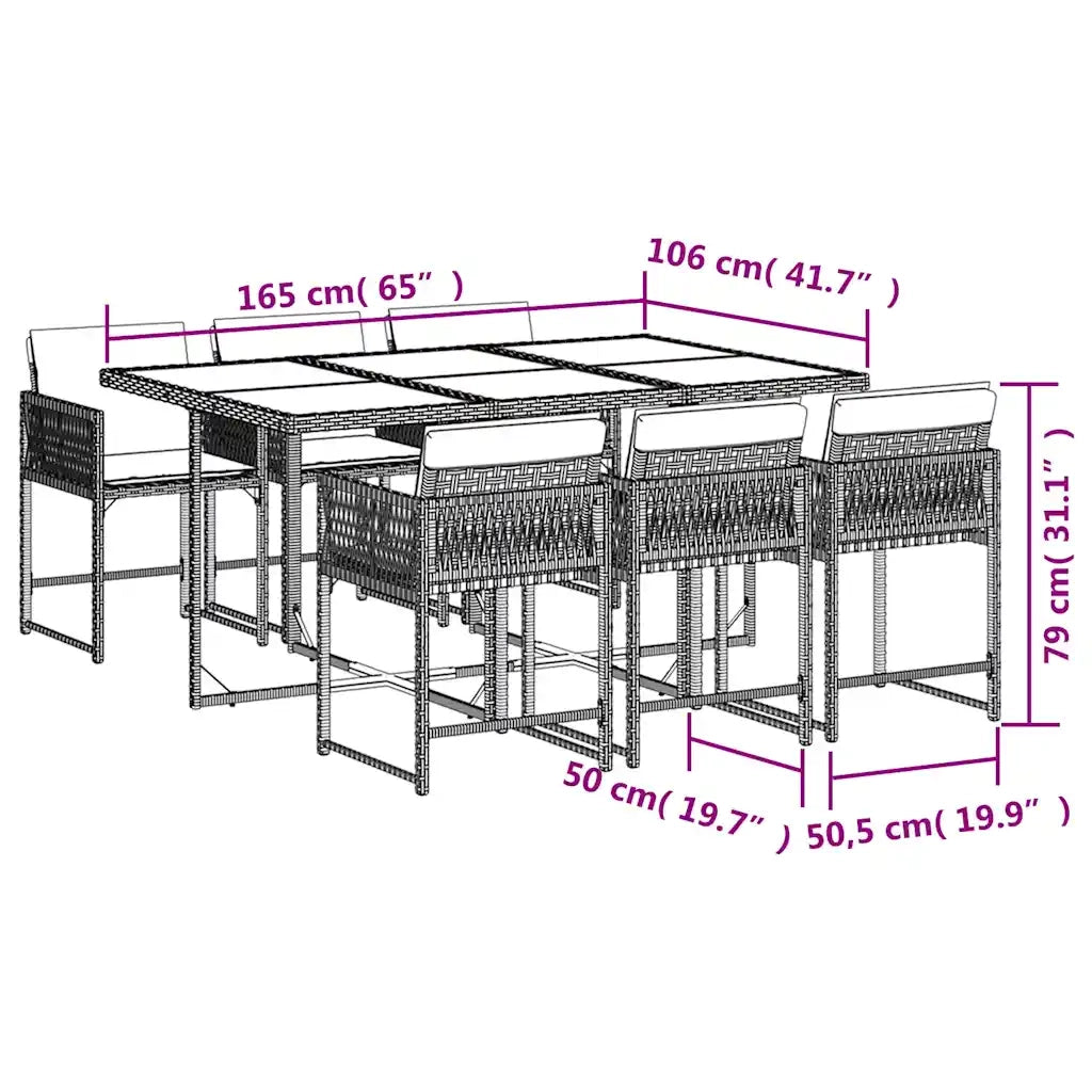 Set da Pranzo da Giardino 7 pz Cuscini Polyrattan Grigio Chiaro 3211451