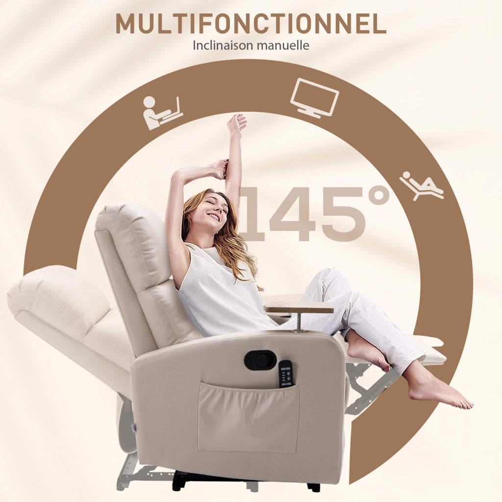 Poltrona relax e massaggio reclinabile con braccioli ¨C Minimal ¨C Tessuto microfibra beige