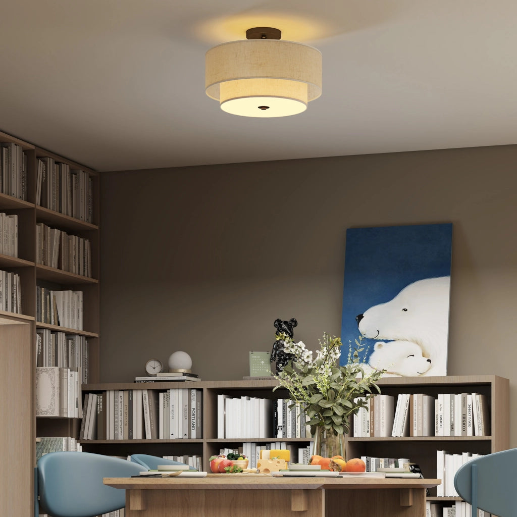 Lampada a sospensione doppia in lino ¨C Minimal ¨C crema