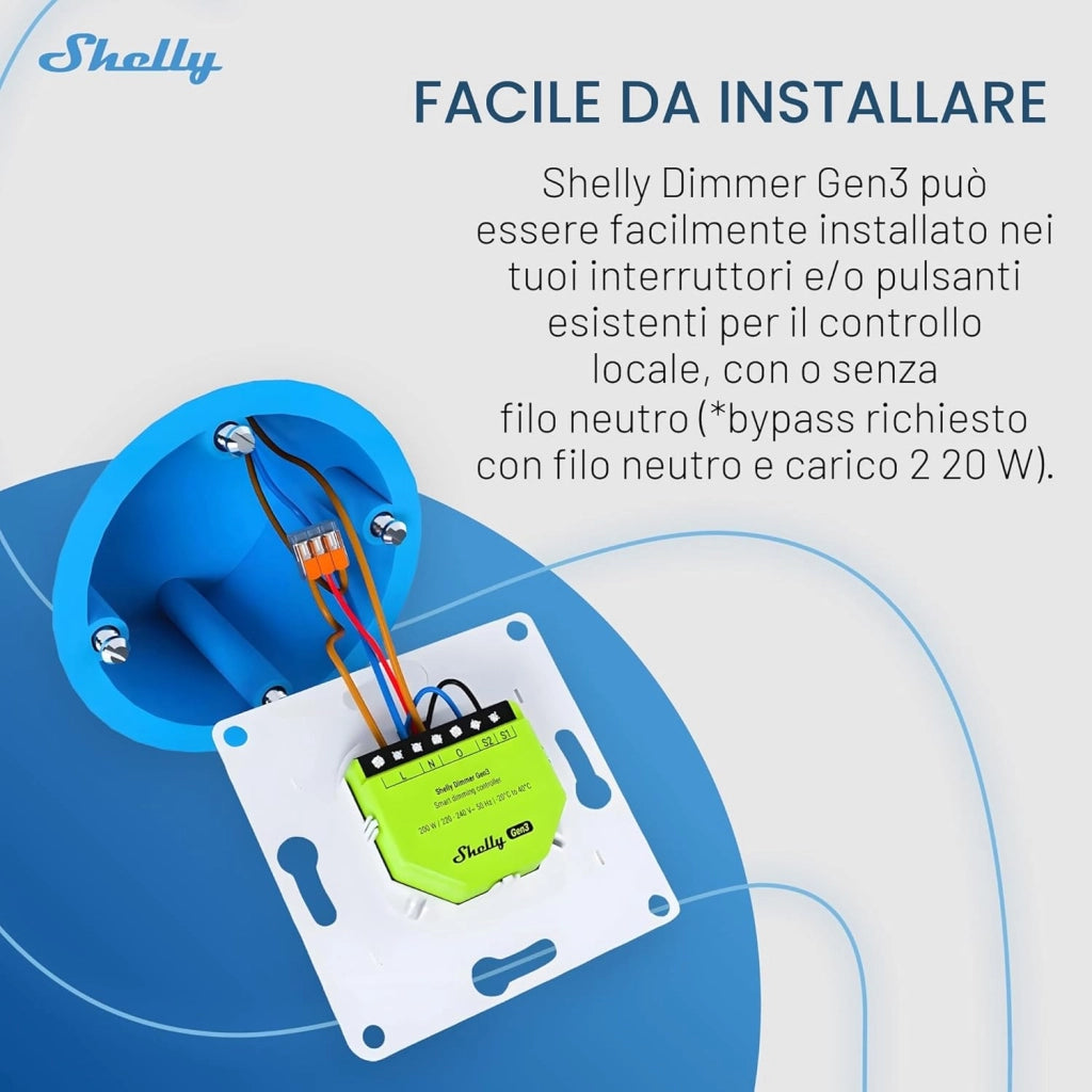 Shelly Dimmer Gen3 Dimmer Smart Wi-Fi per Illuminazione, Regolazione Intelligente della Luminosità, Controllo da App, Compatibile Alexa e Google Home, Automazione Smart Home