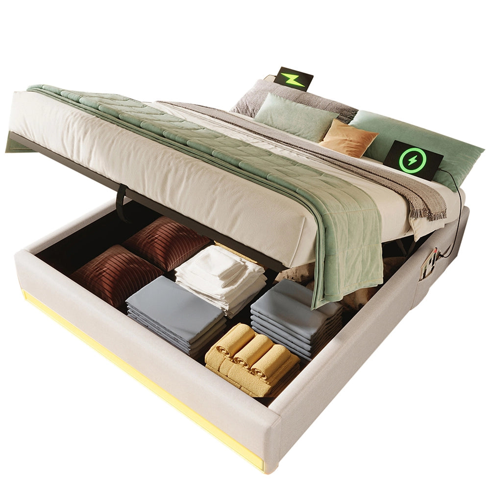 Letto contenitore - Xylo - 140x200 cm LED USB beige