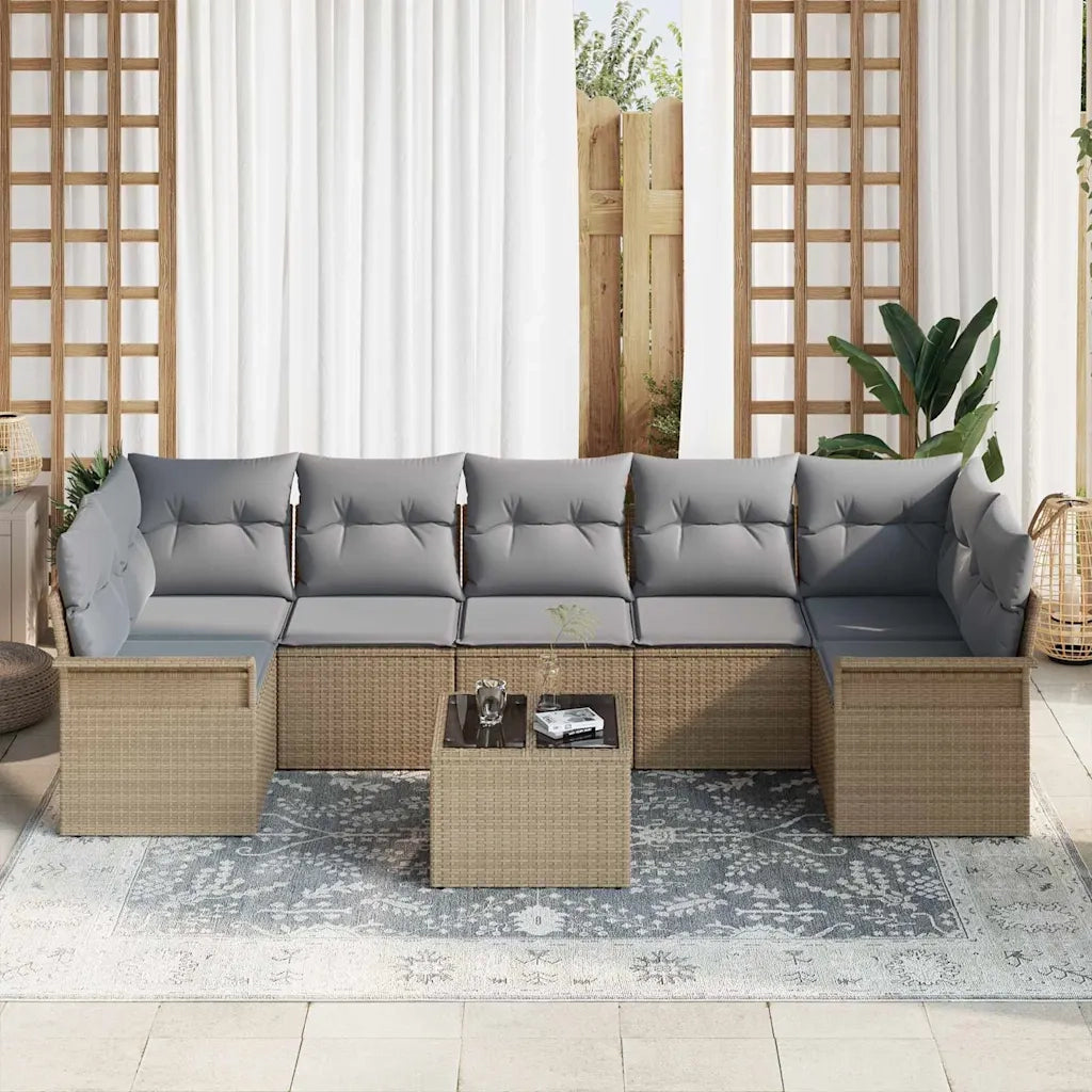 Set Divano da Giardino 8 pcs Beige e grigio polyrattan