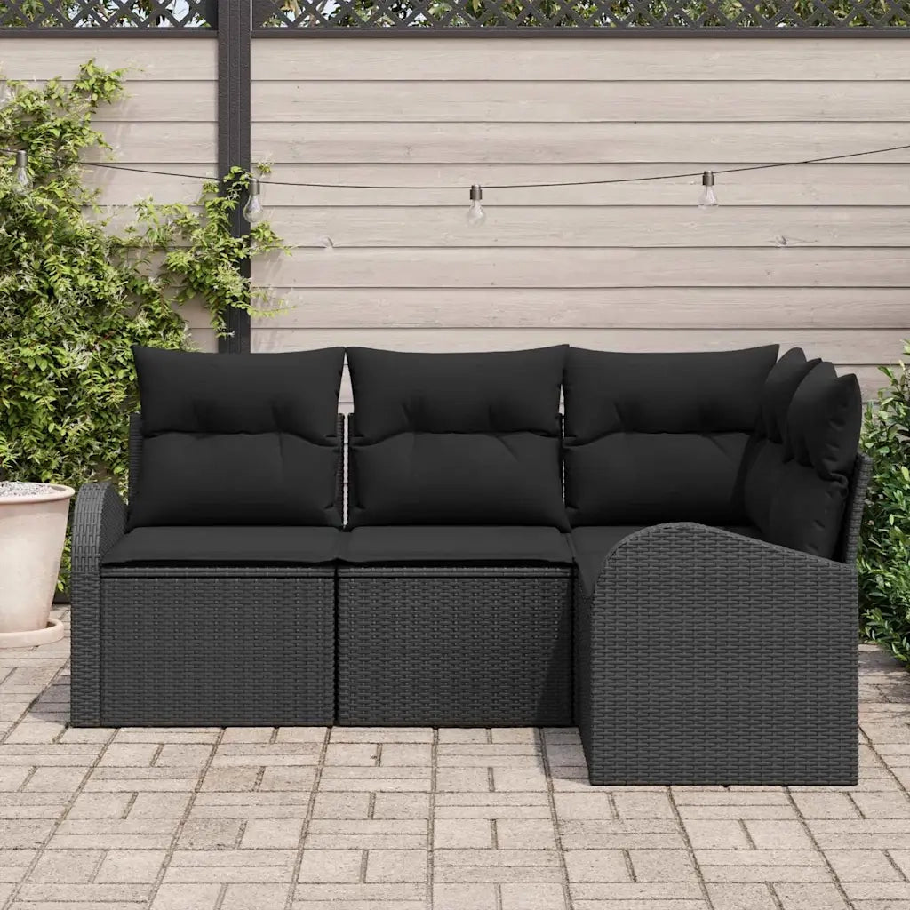 Set Divano da Giardino 4 pcs Nero polyrattan