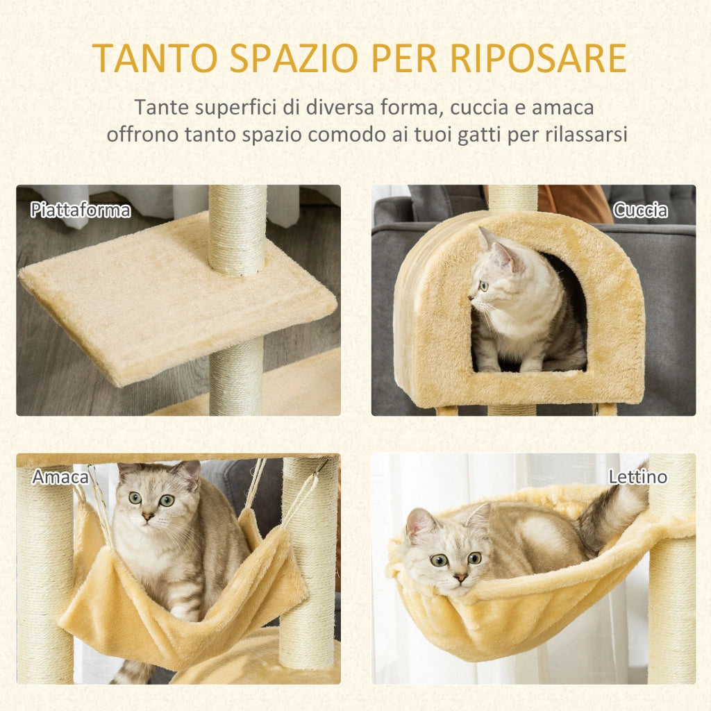 Tiragraffi per Gatti Multilivello con Amaca e Casetta ¨C zephmum ¨C 55x30x100 cm