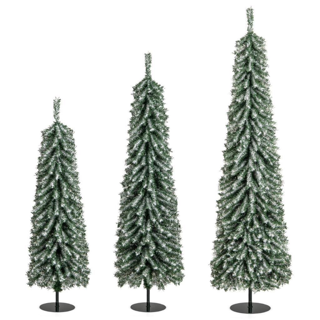 Set Alberi di Natale artificiali da 120/150/180cm, Alberi di Natale a matita con neve accumulata realistica