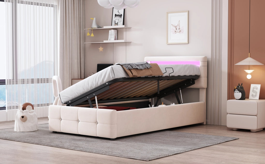 letto imbottito velluto beige 90 x 200 cm