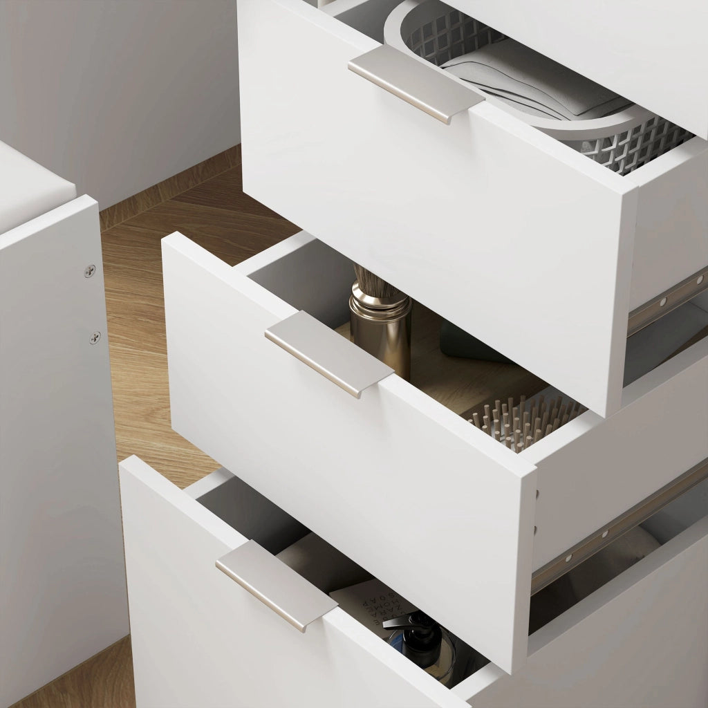 Consolle Trucco con Specchio 5 Cassetti e Sgabello 97,2x44,5x136,5 cm Bianco
