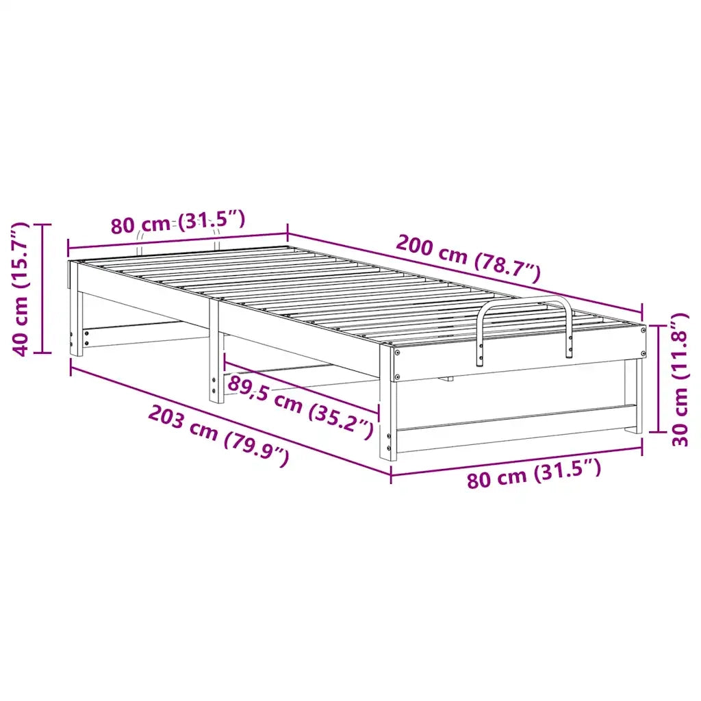 Struttura del letto-Giroletto-Rete del Letto Bianco 80 x 200 cm Pino massello 392480