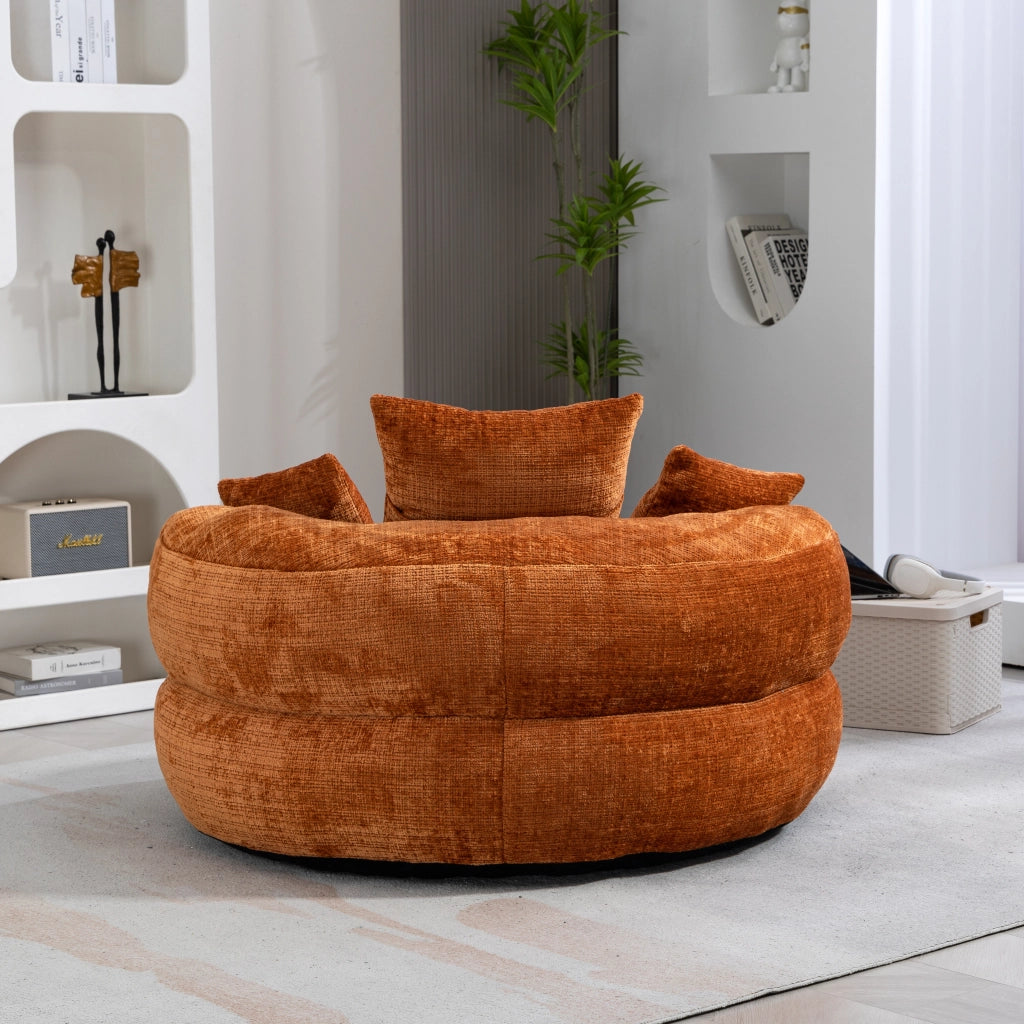 Poltrona sacco per adulti in ciniglia arancione con schienale ergonomico; 108x108x52 cm