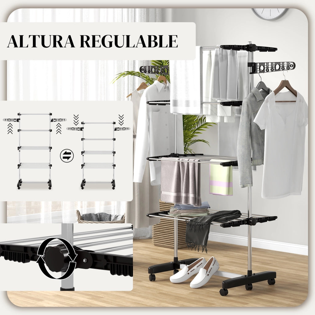 Cestello Verticale 4 Livelli con Ruote ¨C Minimal ¨C Nero e Argento