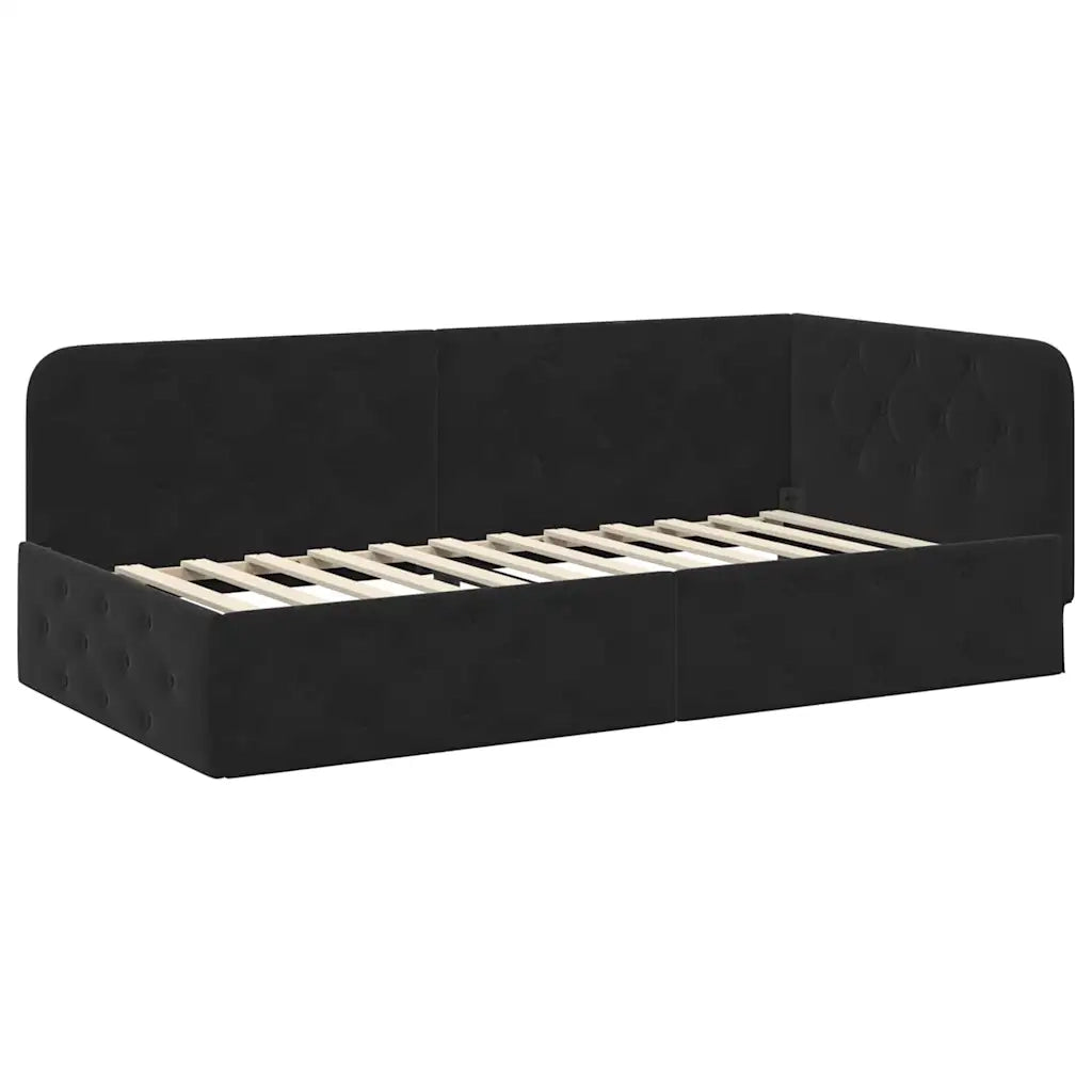 Cornice del letto ad angolo Nero 100 x 200 cm Velluto