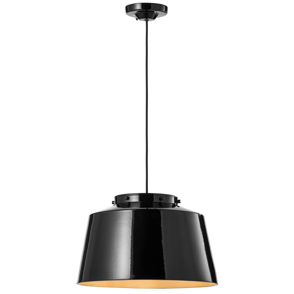 Lampadario Vintage 50&aposS Ferro E Ceramica Smaltato Nero 1 Luce E27 40Cm