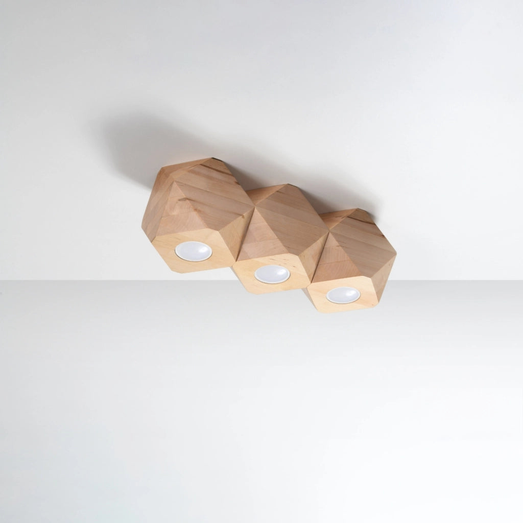 Lampada da soffitto geometrica in legno naturale Woody Peach Puff a 3 luci IP20