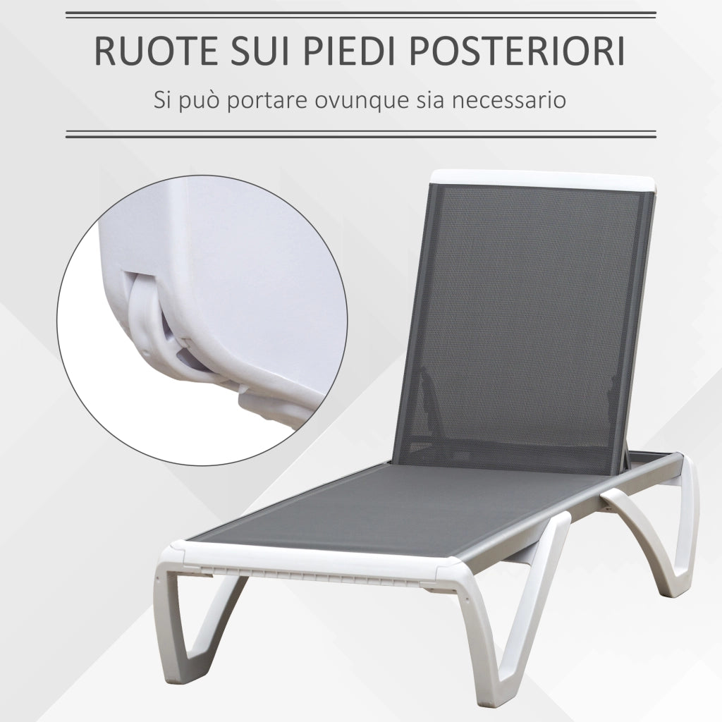 Lettino Prendisole Reclinabile con Rotelle ¨C Xylo ¨C Grigio e Bianco 195x67.5x33 cm