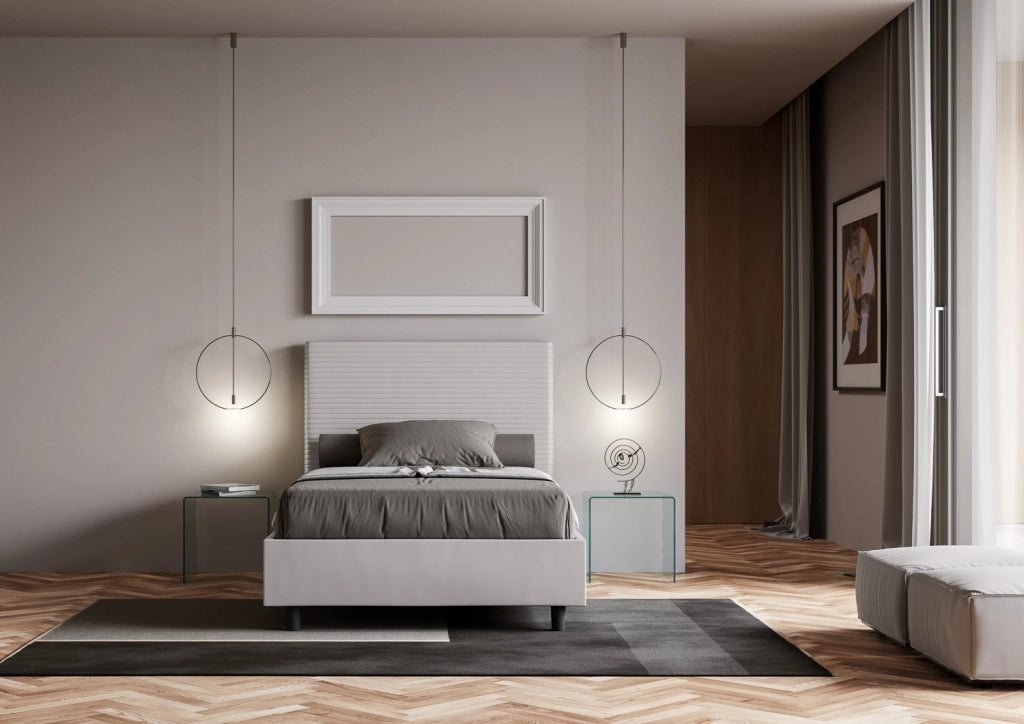 BS COM Letto una piazza e mezza con rete imbottito 120x200 similpelle bianco