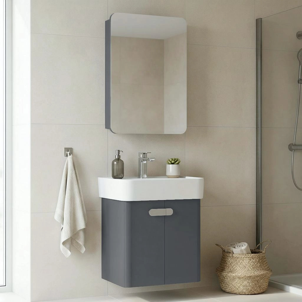 Set mobile lavabo con specchio (2 pezzi) "Orbit 55" - 55 x 38 x 62 cm - Antracite