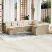 Set Divano da Giardino 10 pz con Cuscini Beige in Polyrattan 3224287