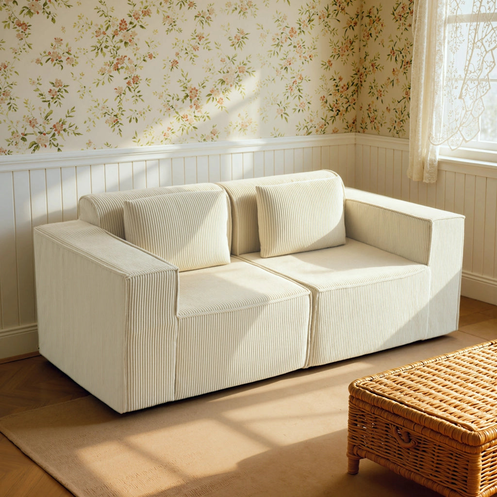Divano 3 Posti Trapuntato in Velluto ¨C Zephmum ¨C Beige