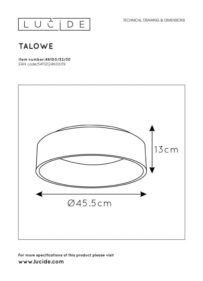 Plafoniera Lucide Talowe LED 30W 3000K dimmer nera