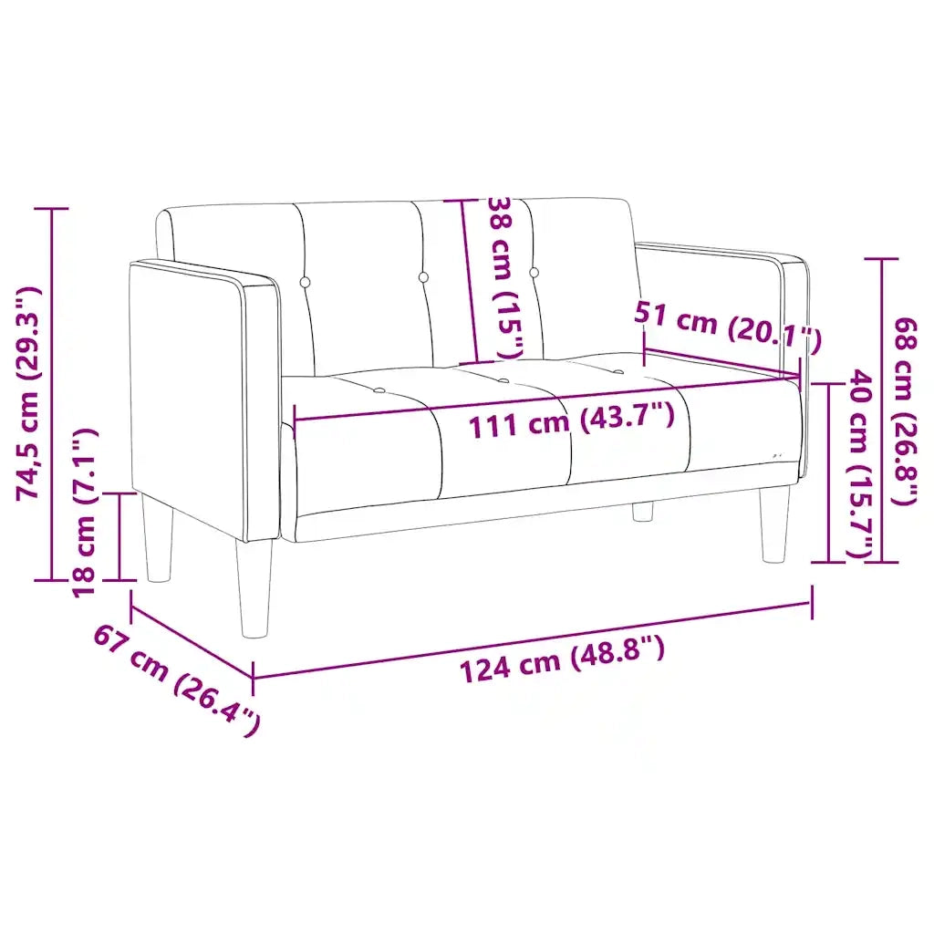Divano Divanetto-Sofa Grigio Chiaro 111 cm in Velluto