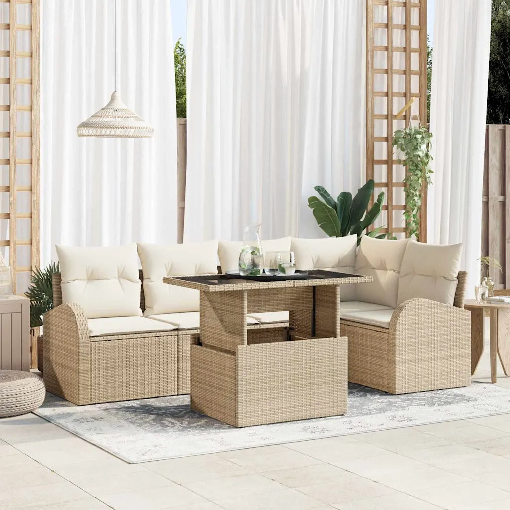 Set Divano da Giardino 6 pcs Marrone e Crema polyrattan 3348647