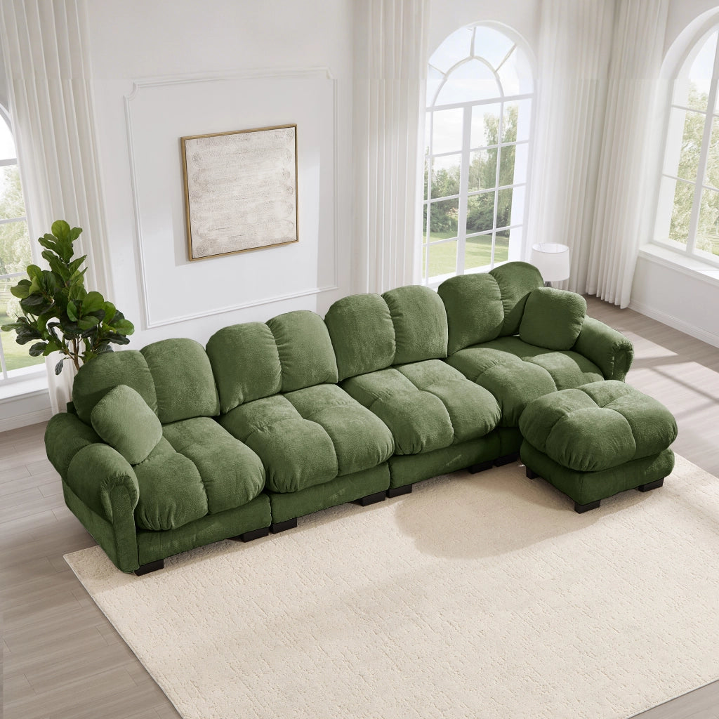 Divano angolare modulare con ottomana mobile e Cuscino lombare in Chenille, Verde