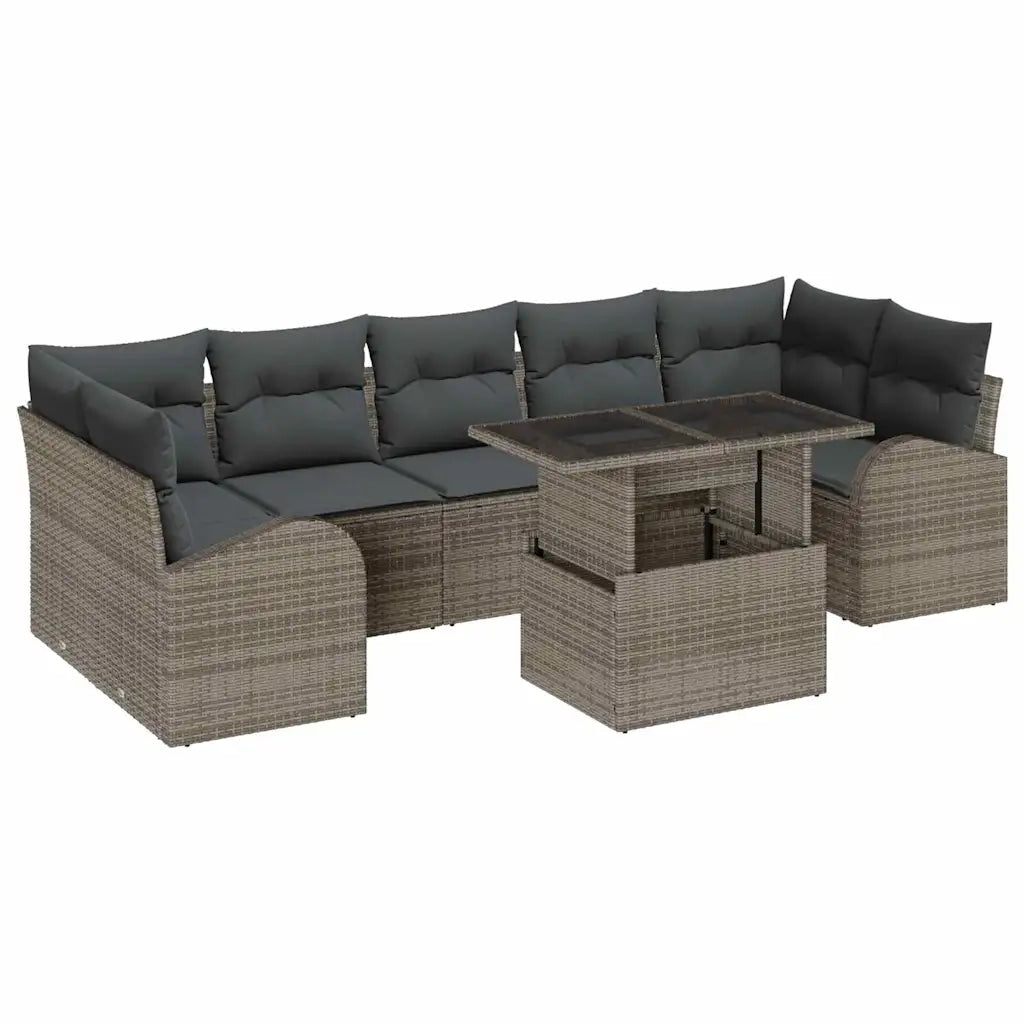 Set Divano da Giardino 8 pcs Grigio Rattan in Polipropilene
