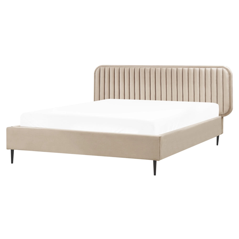 Letto matrimoniale UE tortora Rivestimento in velluto 160 x 200 cm Telaio Poggiatesta Gambe in metallo Design moderno Camera da letto