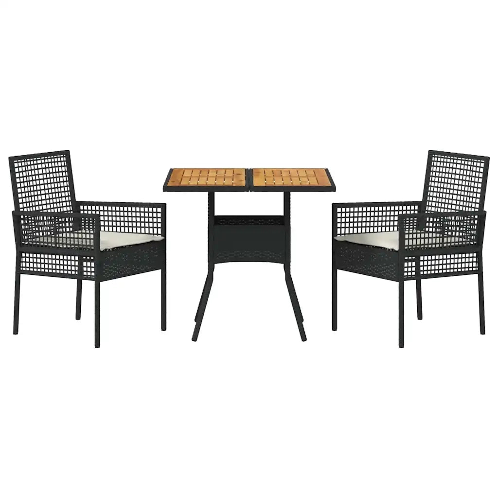 Set da Pranzo per Giardino 3 pcs Nero polyrattan 3334935