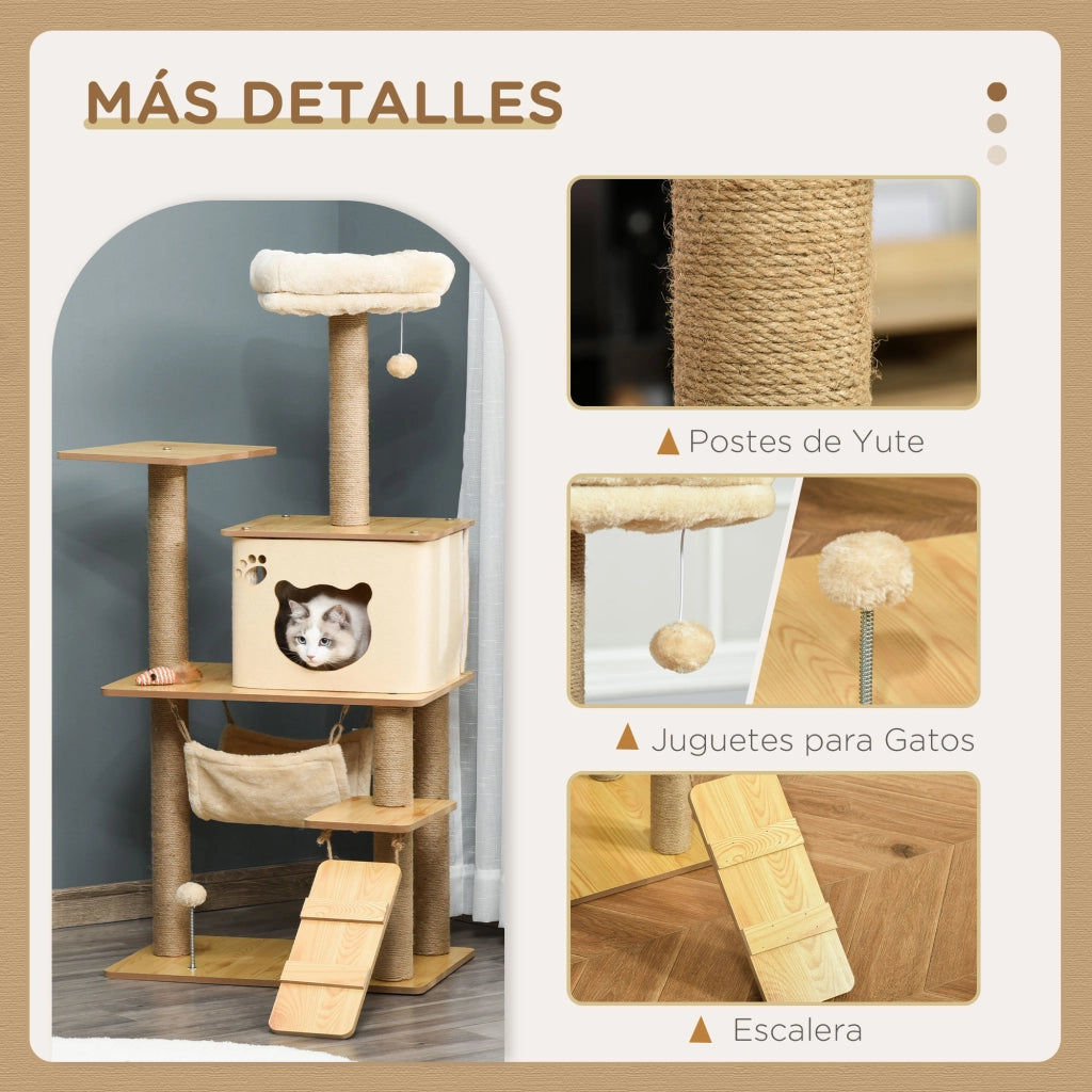 Albero tiragraffi per gatti con piattaforme e posti ¨C Minimal ¨C 130 cm beige
